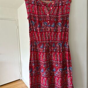 LOFT Red Paisley Midi Dress